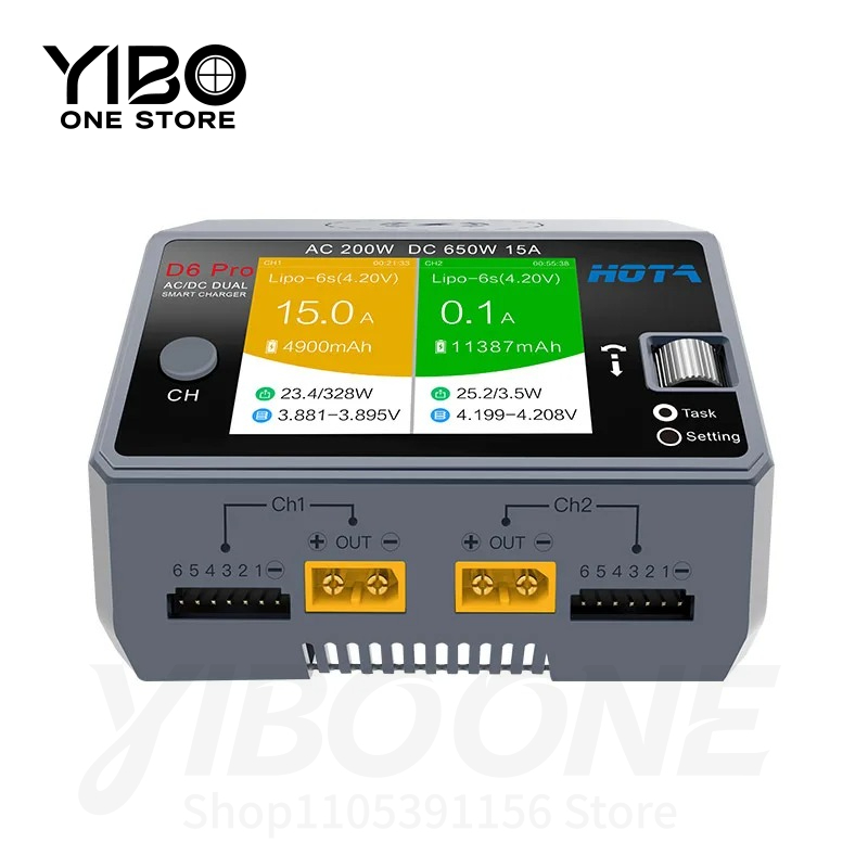Hota D6 Pro Dual Lipo Charger - Caricabatterie Intelligente D6 Pro Nero AC