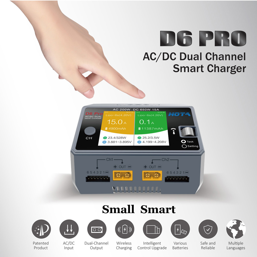 HOTA D6 Pro Nero AC 200w DC 2x - Hota D6 Pro Dual Lipo Charger recensione e prezzo